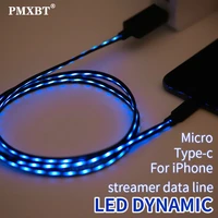 glowing cable mobile phone charging cables led light micro usb type c charger for xiaomi samsung s20 huawei p30 charge wire cord