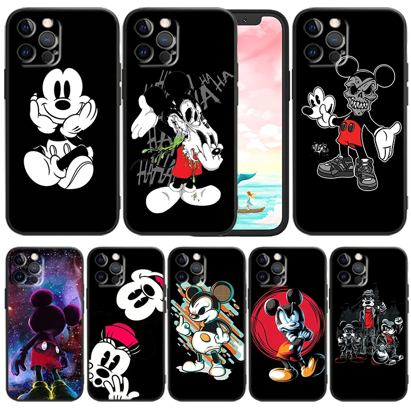 

Fashion Mickey Stitch Art Phone Case For iPhone 14 13 12 Mini 11 XS Pro Max X XR 8 7 6 Plus 5 SE 2020 Black Funda TPU Cover