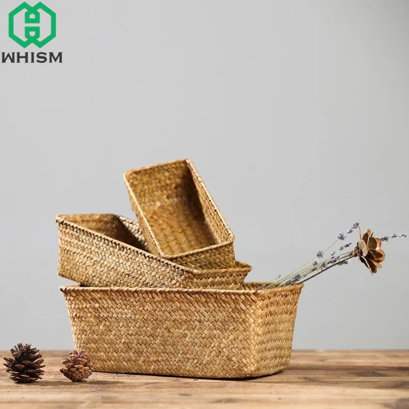 WHISM-cesta de mimbre para almacenamiento de frutas, soporte hecho a mano para té, algas marinas, Picnic, organizador de cosméticos