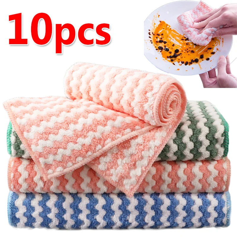 

10/5/3pcs Coral Fleece Cleaning Cloths Super Absorbent Scouring Pads Non-Stick Oil Kitchen Clean Towels Washing Wipe Dish Cloth