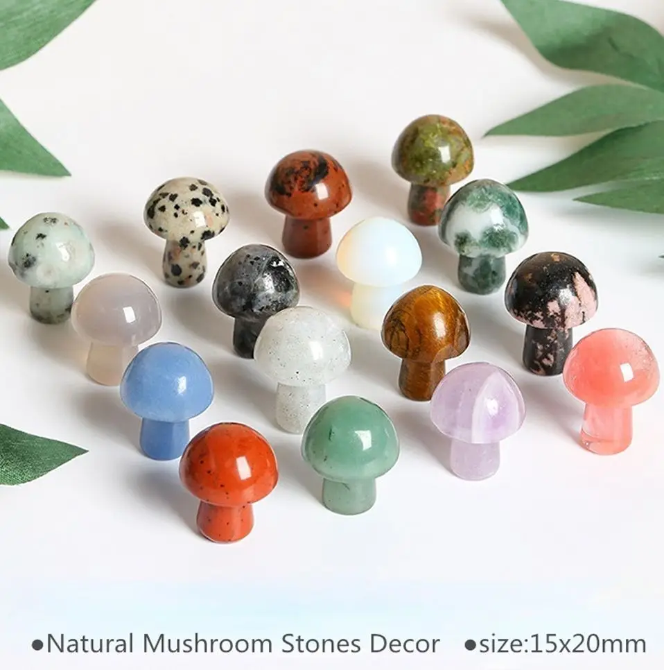 

10Pcs/Set Mushroom Statue Natural Crystals And Stones Healing Rose Quartz Amethyst Labradorite Gemstones Reiki Home Garden Decor