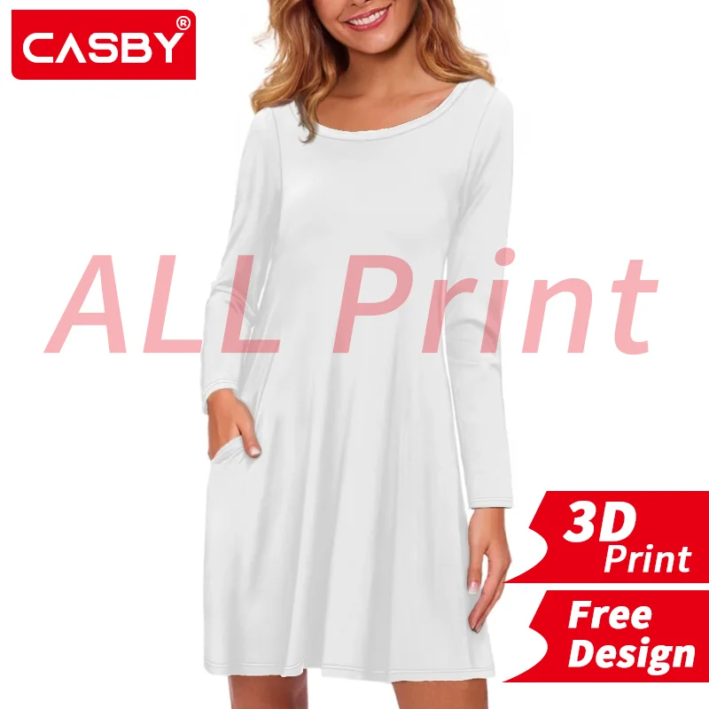 

Autumn Long Sleeve Women's Dress Solid Loose Pocket Ladies Mini Dresses 3D Print Custom Logo All Print Design DIY Free Design
