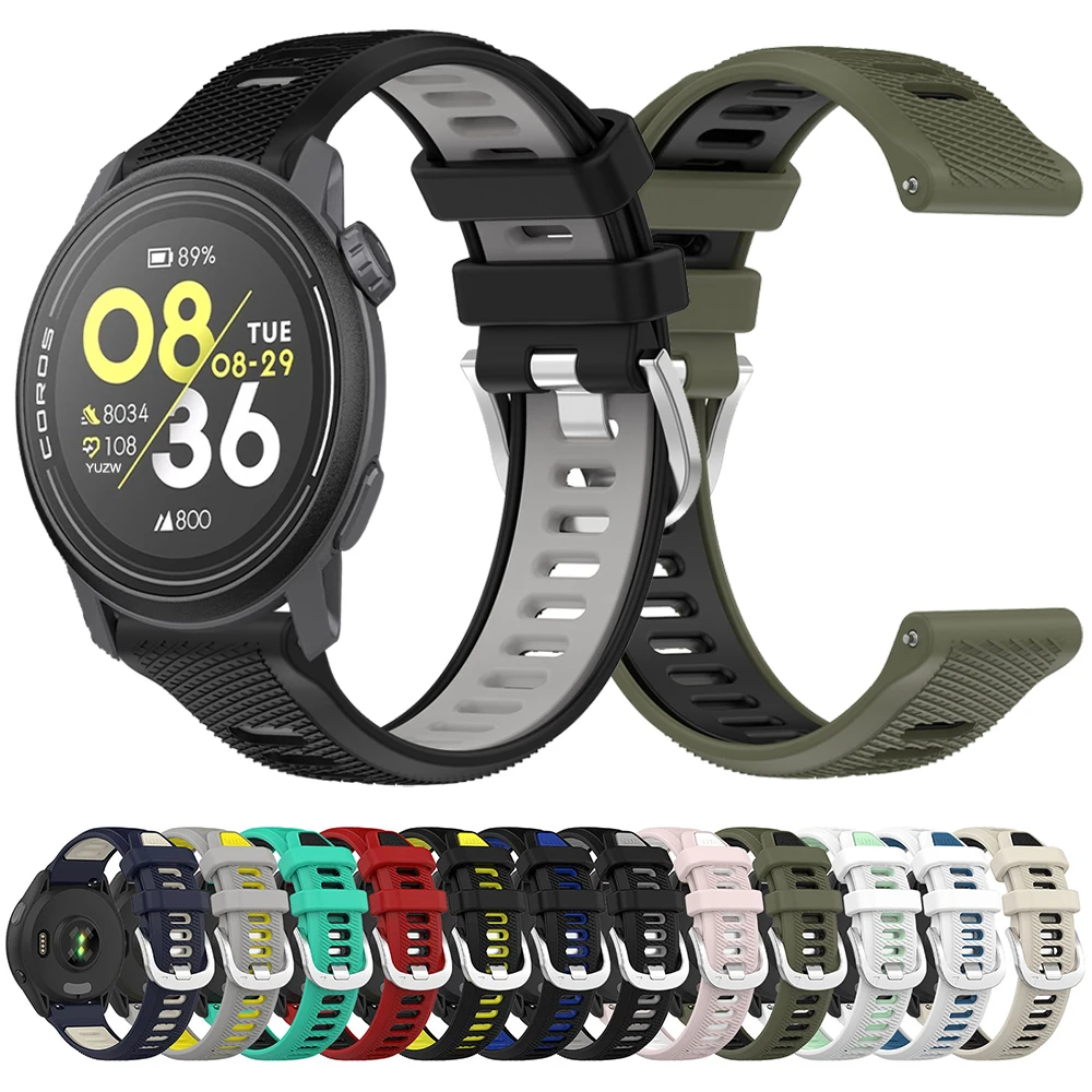 

20mm 22mm Two-Tone Silicone Watch Band For COROS PACE 3 PACE2 Wrist Strap For COROS APEX 2 Pro 42mm 46mm Outdoor Sports Bracelet