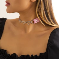 heart choker necklace gothic silver metal love hearts charm pink black pu leather chokers necklaces for women jewelry 2022 new