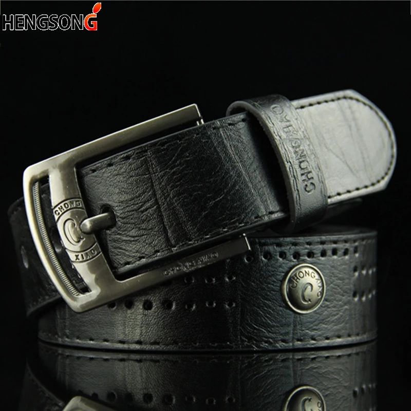 Men's Casual Belt Hollow Rivet Wide PU Leather Belt For New Fashion Strap Male High Quality Jeans Belt Punk Style