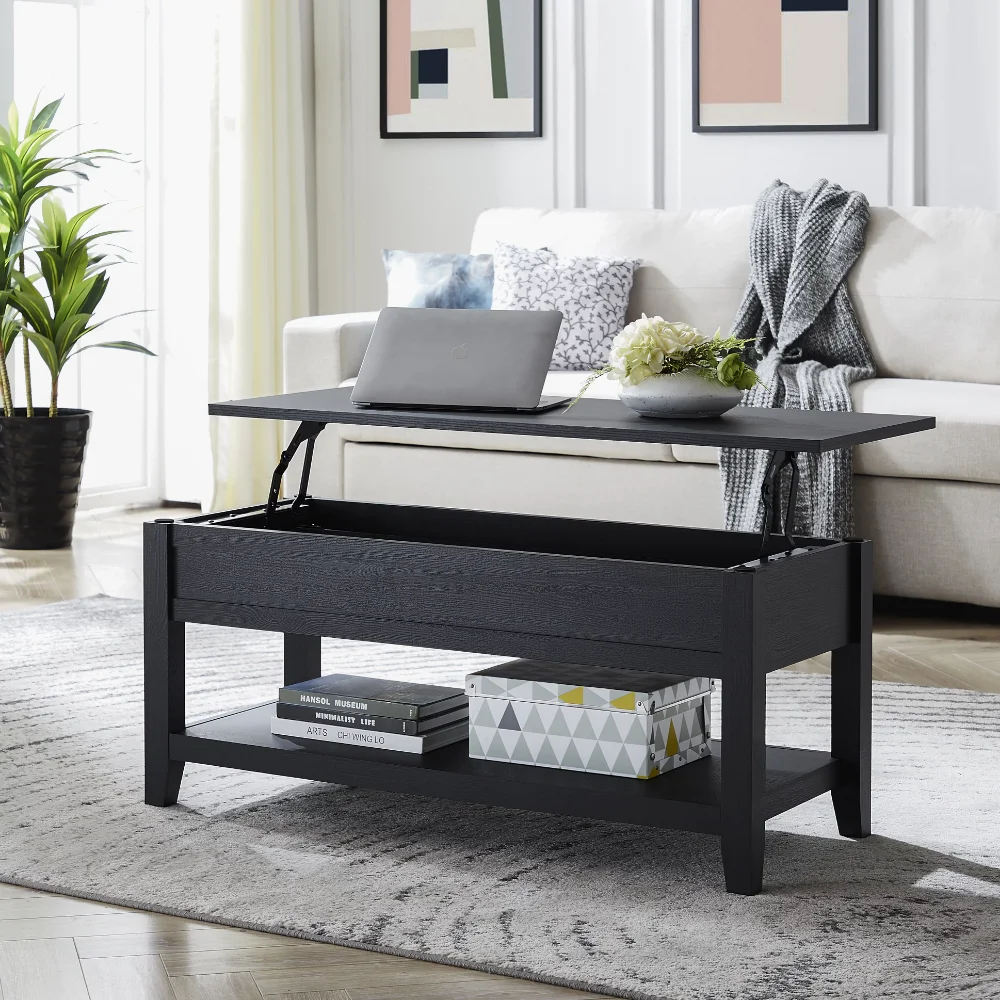 

Подъемный журнальный столик с полкой для хранения, мебель, мебель для гостиной, простой и современный журнальный столик, деревянный, черный
