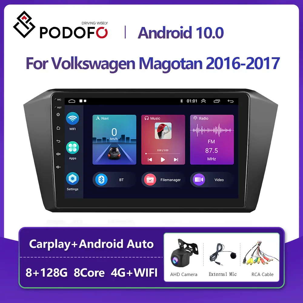 

Podofo Android 10 DSP Car Radio Multimidia Video Player Navigation GPS For Volkswagen Magotan 2016-2017 2din 4G WIFI Carplay