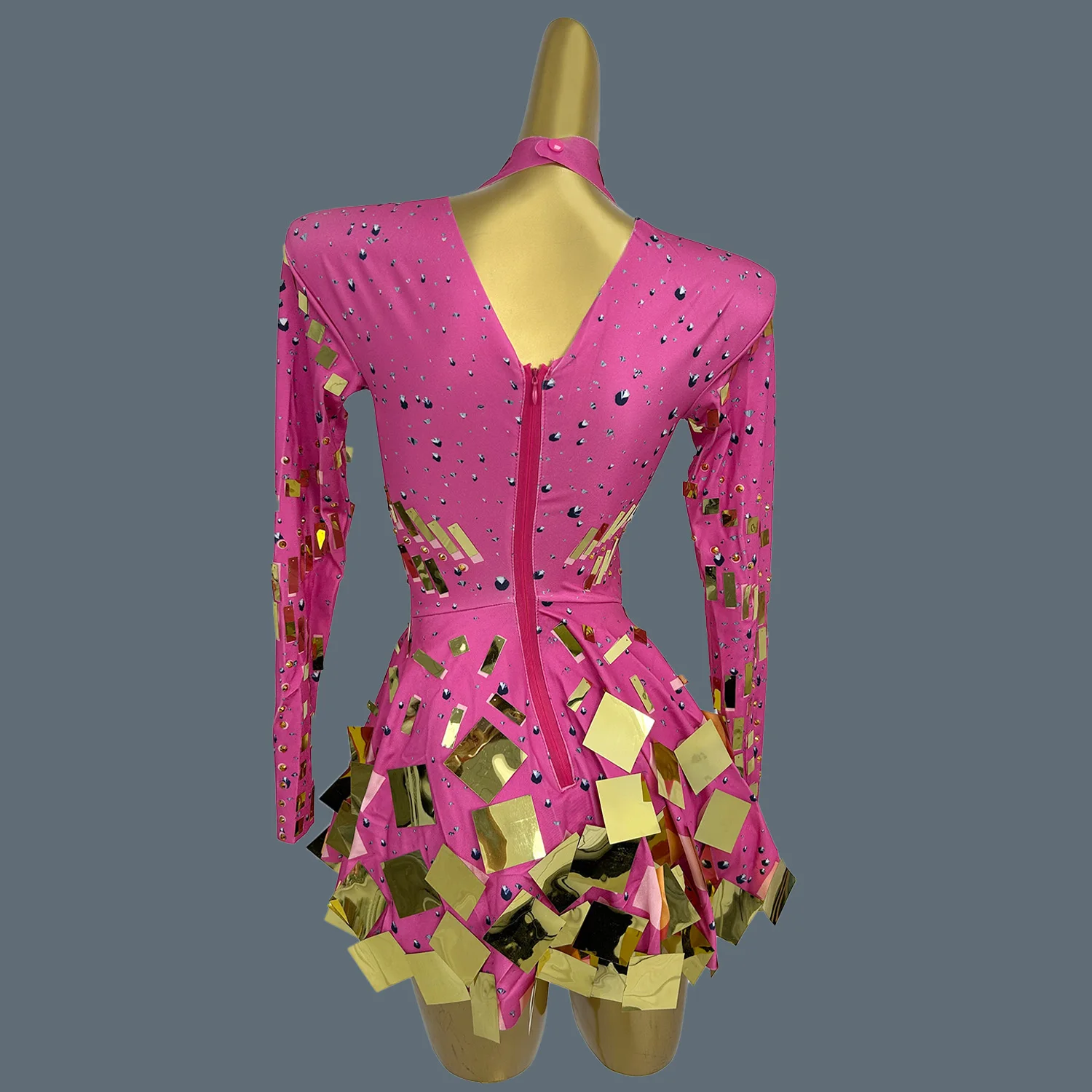 Блестящие кристаллы зеркала плиссированное платье с длинными рукавами женское