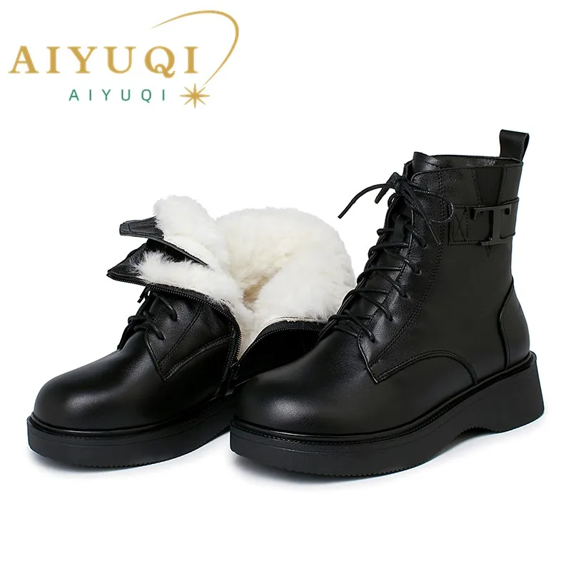 AIYUQI Women Winter Boots Warm Wool 2023 New Genuine Leather Women Ankle Boots Large Size 41 42 Women's Snow Boots