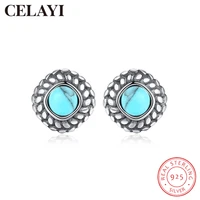 celayi 925 silver earrings for women jewelry turquoise stud earrings european and american retro bohemian ethnic style earrings
