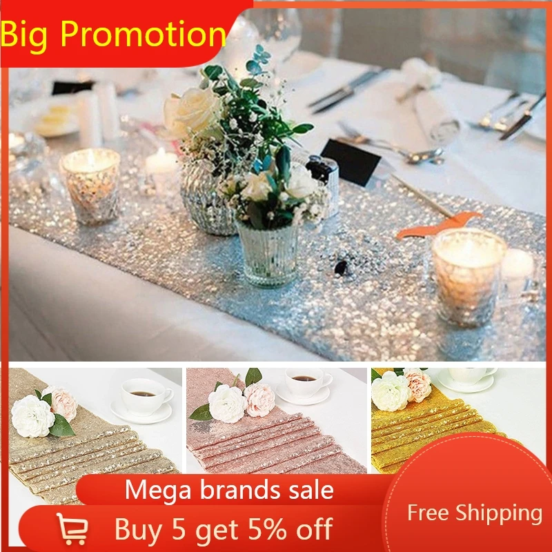 Sparkly Table Runner Glitter Net Table Runners Gold Desk Cover Dustproof Decorative Tablecloth Wedding Party Dinning Table Decor
