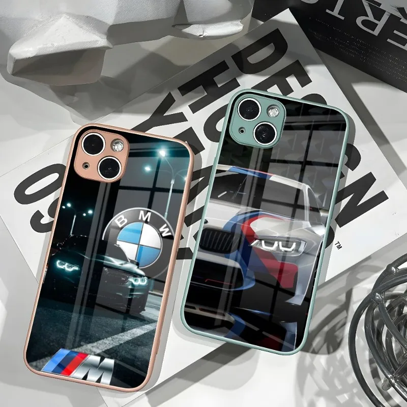 

Роскошный чехол для телефона BMW Sports Drift Car, новинка для IPhone 14 13 11 12 XR XS MAX 7/8 X Plus, цветные чехлы из закаленного стекла для пар