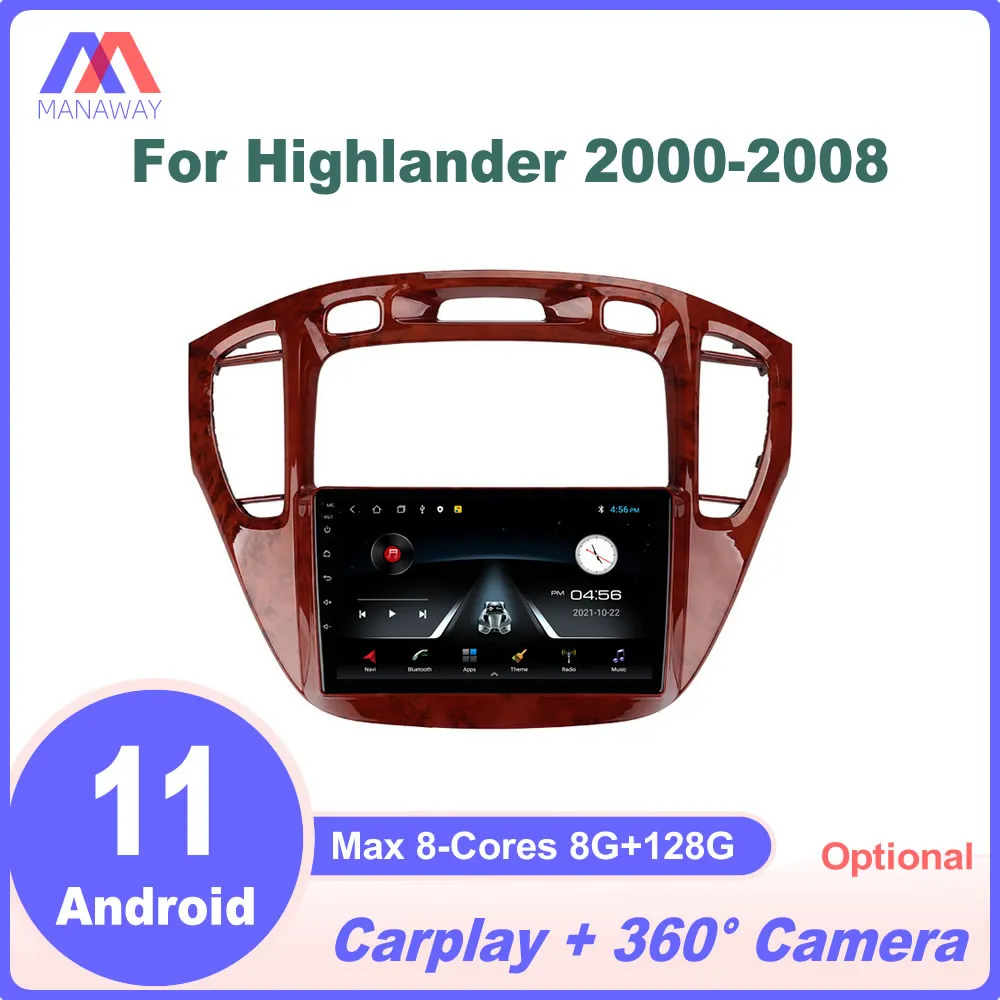 

Android DSP CarPlay Car Radio Stereo Multimedia Video Player Navigation GPS For Highlander 2000-2008 mahogany color 2 Din Dvd