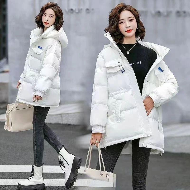 2023 New Winter Women Mid-long Parkas Jackets Casual Pockets Thick Warm Hooded Coat Female Outwear Korean Style Parkas C22