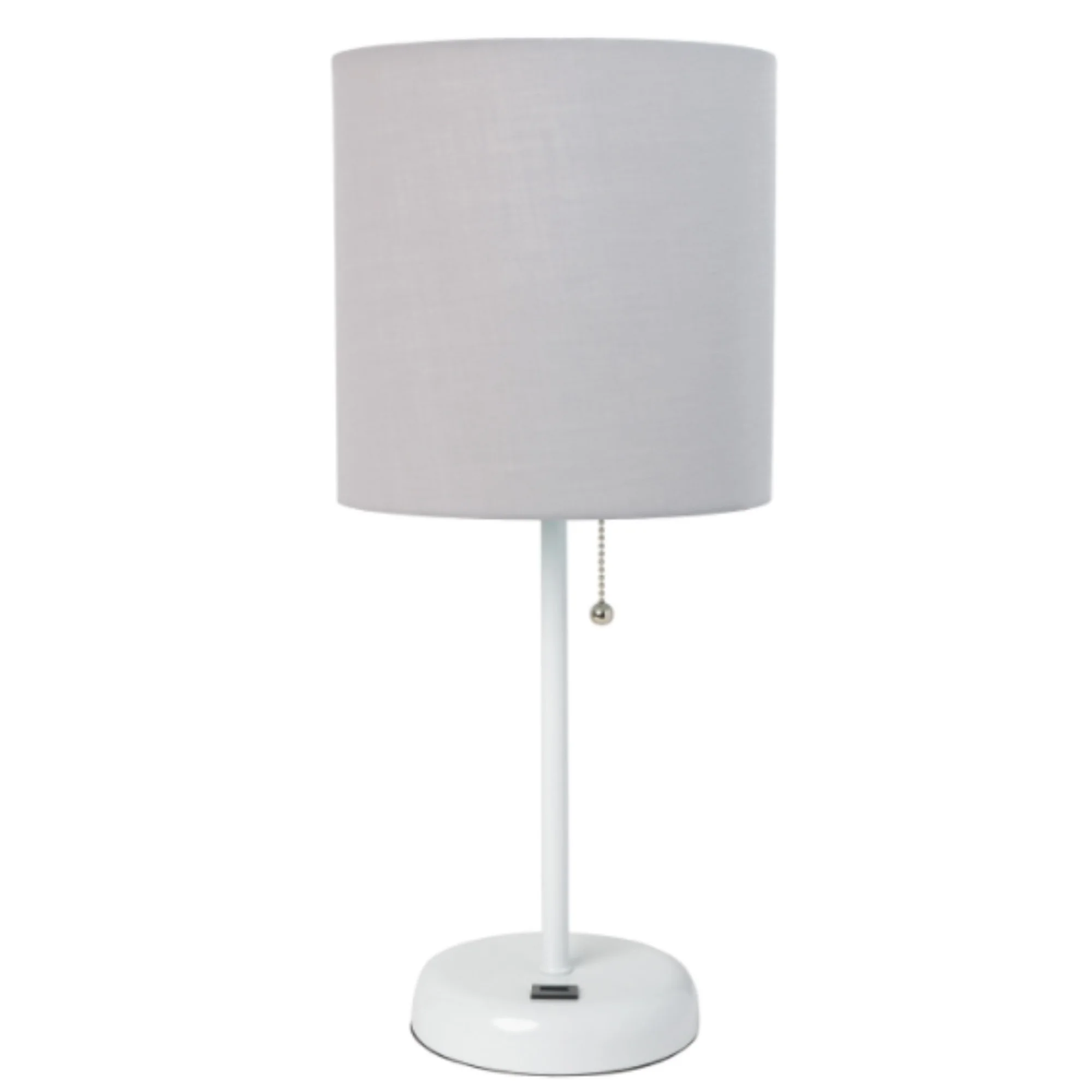 

White Stick Lamp with USB charging port and Fabric Shade, Gray
