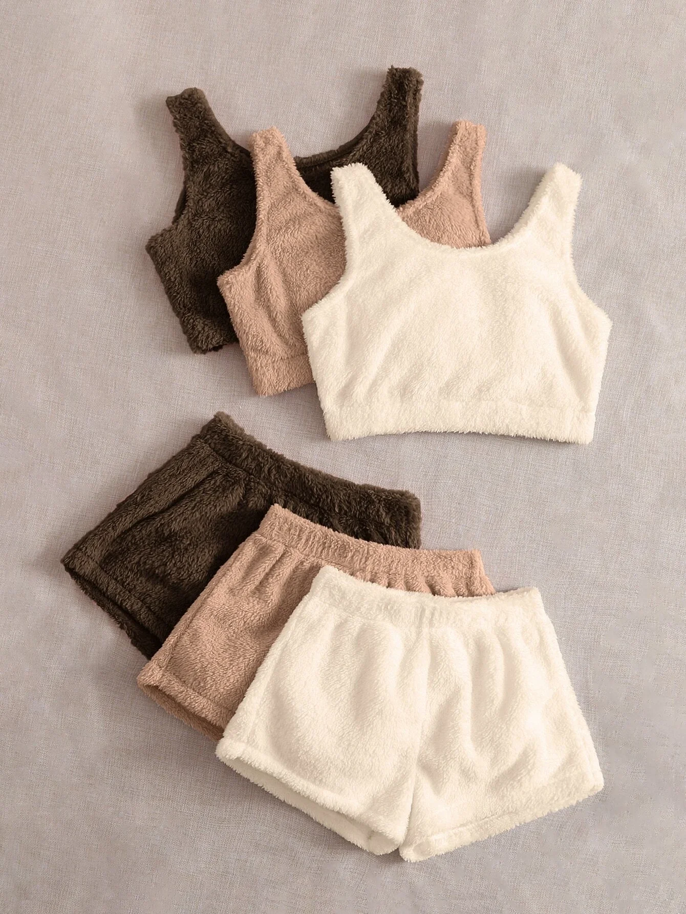 

fashion2022 6pcs Solid Flannel Tank Top & Shorts Lounge SetLadies underwear