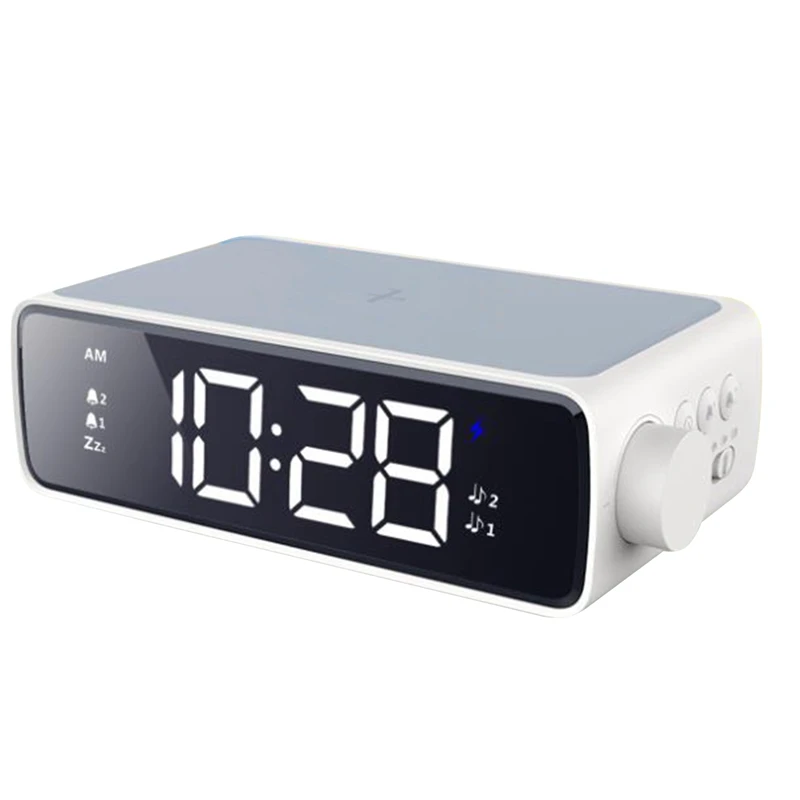 

Digital Alarm Clock With Qi Wireless Charger - Clear LED Display With Stepless Dimming For Bedroom Office Travel