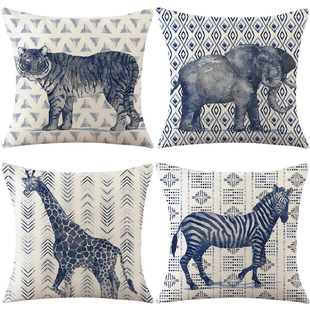 Наволочка с принтом тигра жирафа зебры слона льняная наволочка в стиле ретро
