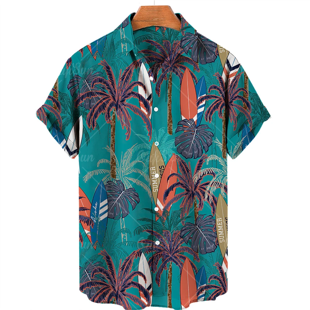 

Summer fashion women's men's Hawaiian shirts coconut tree print casual loose linen short-sleeved beach tops street casual camisa