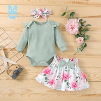 new fall winter born baby girls clothes childrens knitted ruffled top floral velvet skirt 3pcs kids outfits set 6 12 18 24 mont