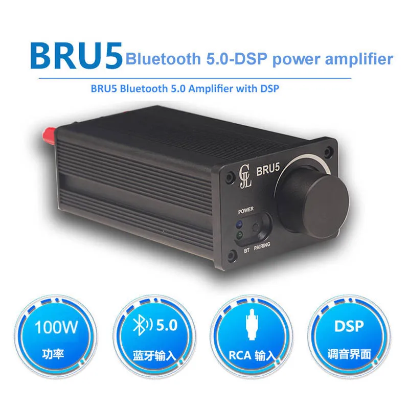 

DLHiFi BRU5 TPA3244 2x100W Bluetooth 5.0 Stereo HiFi DSP Tuning High Power Audio Amplifier OPAMP NE5532 With Case
