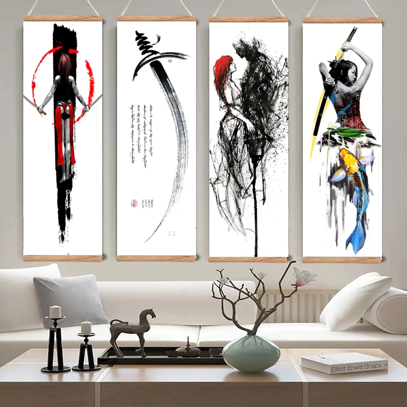 

Ретро японский самурай мультфильм тигр холст постер подвесная живопись фон стена искусство гостиной украшение для дома живопись