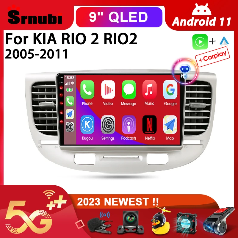 

Srnubi Android 11,0 Автомагнитола для KIA RIO 2 RIO2 2005-2011 мультимедийный плеер 2Din 9 "QLED 4G Carplay GPS карта DVD DSP головное устройство