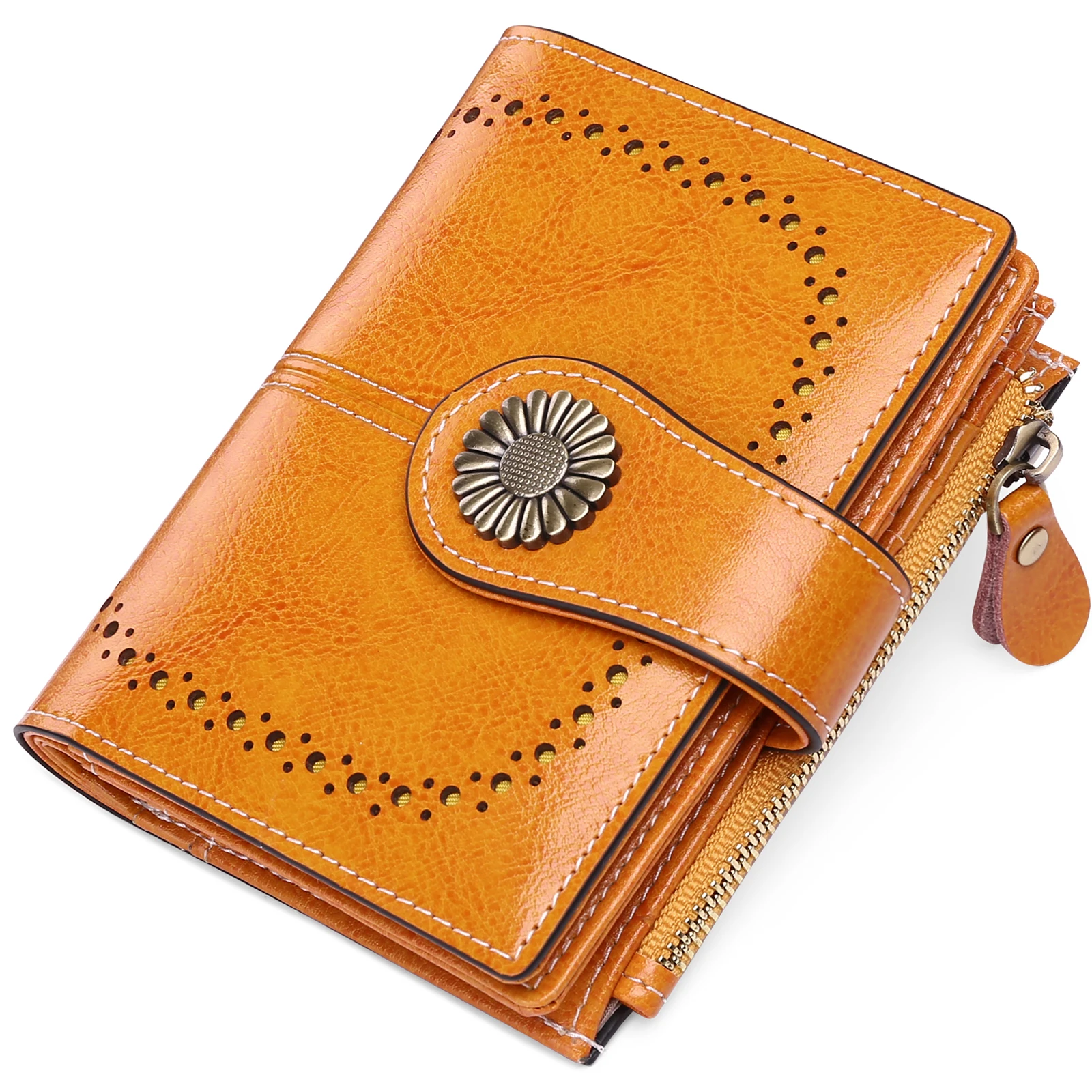 Fashion Women Wallet Genuine Leather Lady Wallets Female Hasp Double Zipper Design Coin Purse ID Card Holder Short Wallet