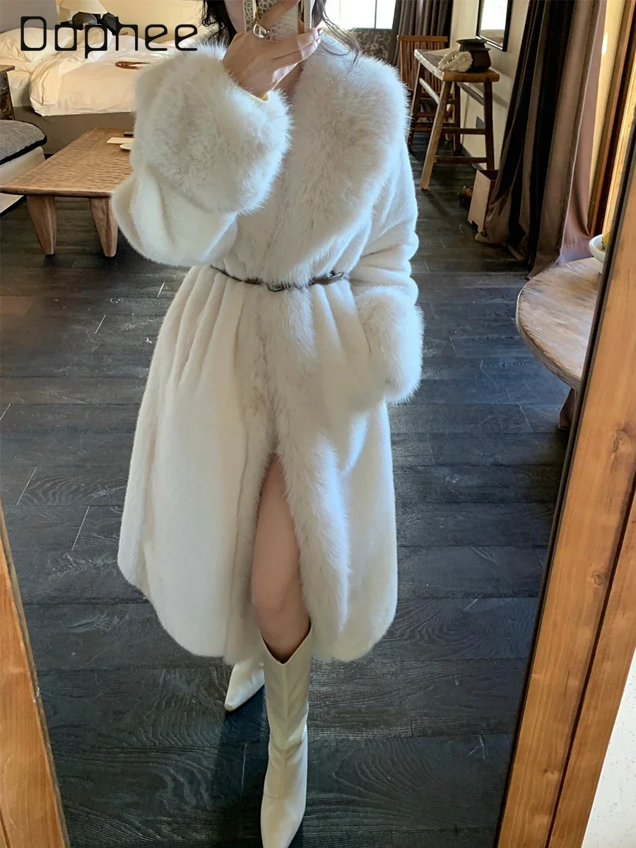 Женская шуба из искусственного меха с поясом