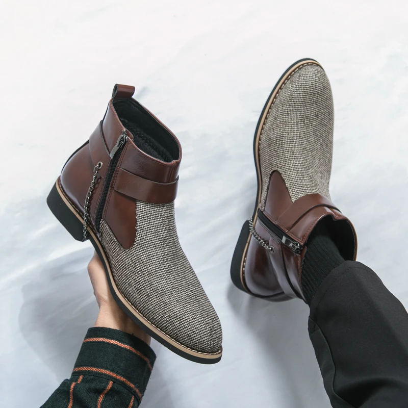 Новые мужские ботинки синего бежевого цвета с боковой молнией высокие замшевые