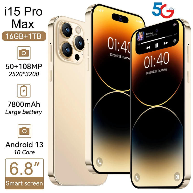 

I15 Pro Max смартфон с 5,5-дюймовым дисплеем, ОЗУ 16 ГБ, ПЗУ 1 ТБ, 6,8 мАч