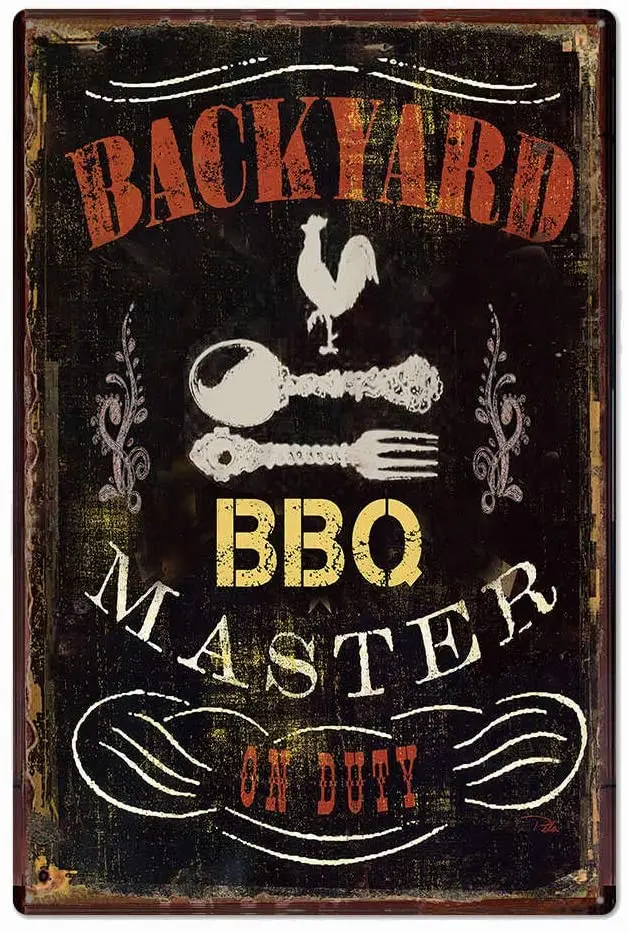 

Металлический жестяной знак для барбекю во дворе, винтажная табличка
