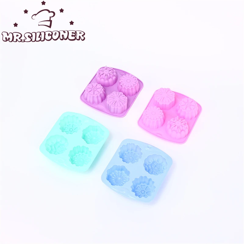 

4 Holes Round Rose Flower Silicone Cake Mold 3D Flower Bake Mold Cupcake Jelly Candy Chocolate Decoration Baking Tool Moulds