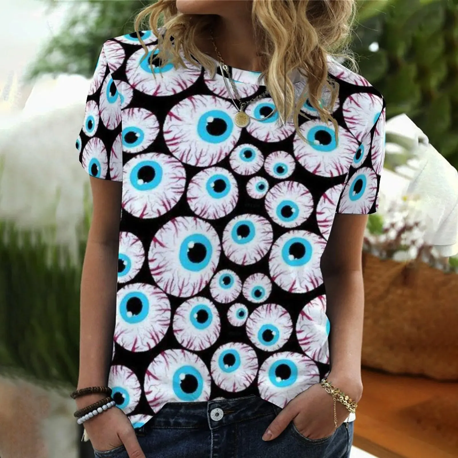 

2022 new glasses European and American foreign trade summer women's casual digital printing short-sleeved round neck T-shirt