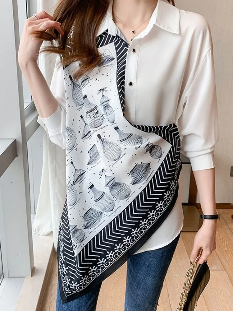 Женская блузка с длинным рукавом винтажная Свободная составного кроя