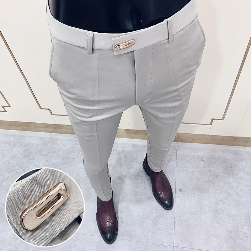 

2021 Spring New Fashion High Quality Suit Pants Men's Suit Pants Straight Slim Ankle Pants Men's Classic Business Casual Pants