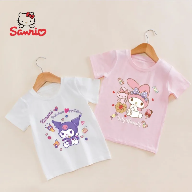 

Sanrio anime cartoon children's summer clothes new cute baby short-sleeved all-match girls Melody top Kulomi children's clothing