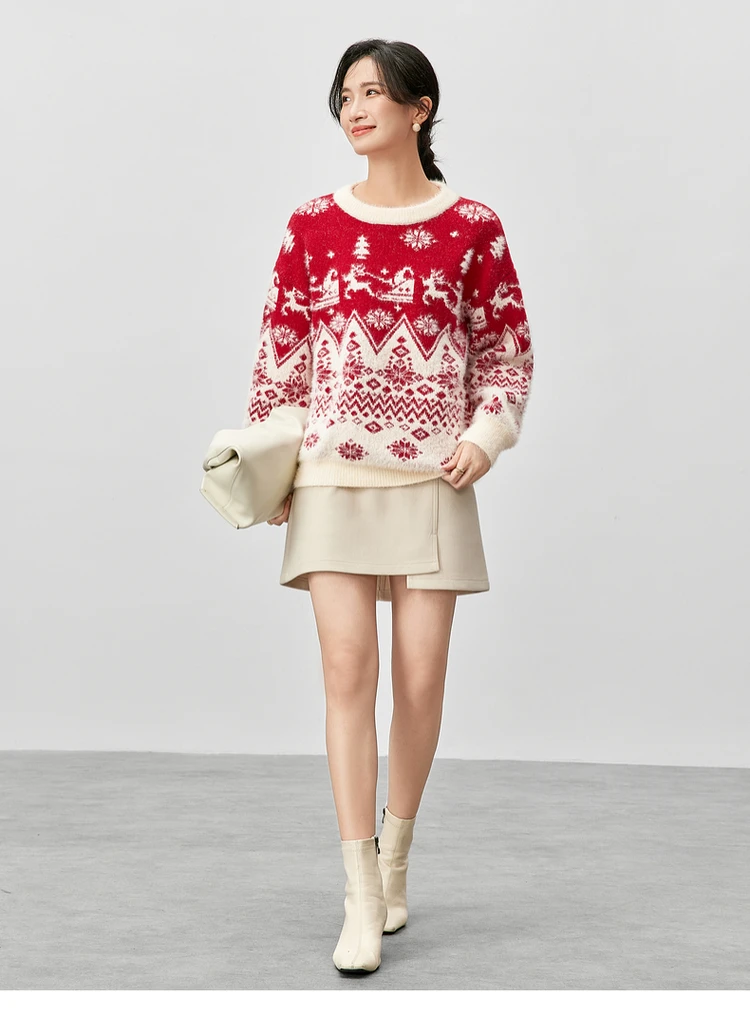 SENTUBILA Рождественский новогодний свитер женский 2024 зимние свободные вязаные топы