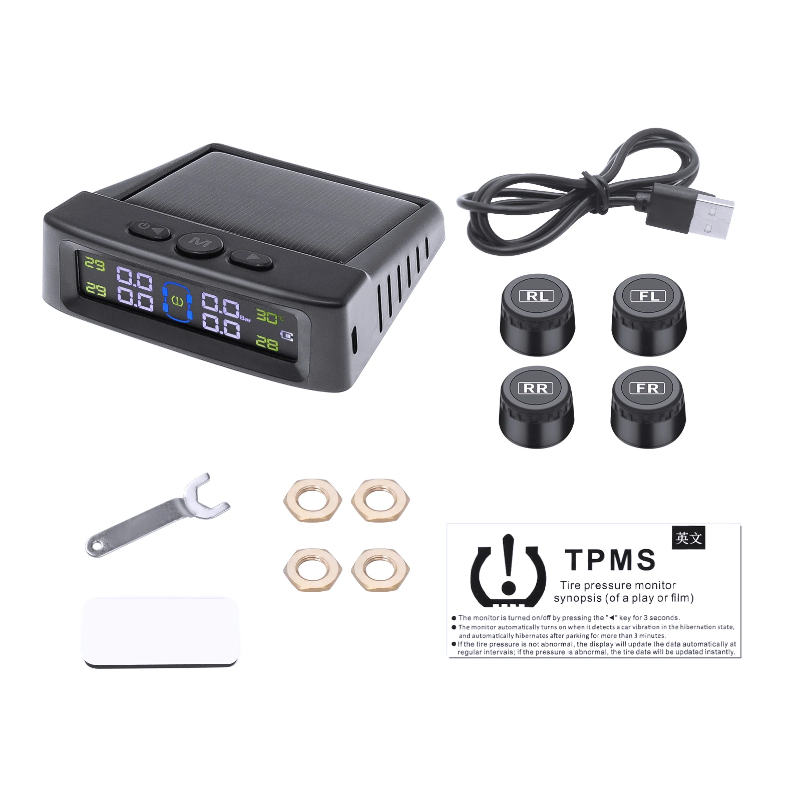 Система контроля давления в шинах с солнечной батареей и 4 датчиками