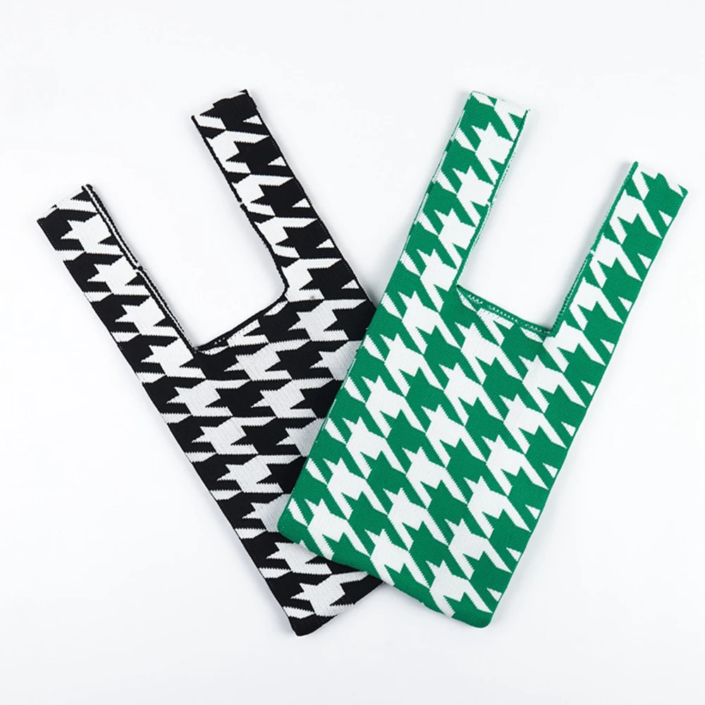 

Designer Houndstooth Crochet Waist Bags for Women Handbags Knitting Tote Small Shopper Bag 2022 Female Shoulder Crossbody Bags