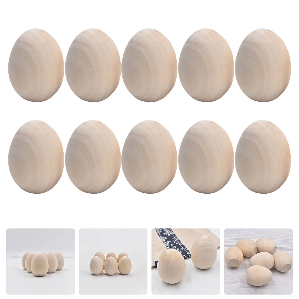 

10 Pcs Unfinished Wooden Egg Hand-painted Wooden Egg Model Children Painting