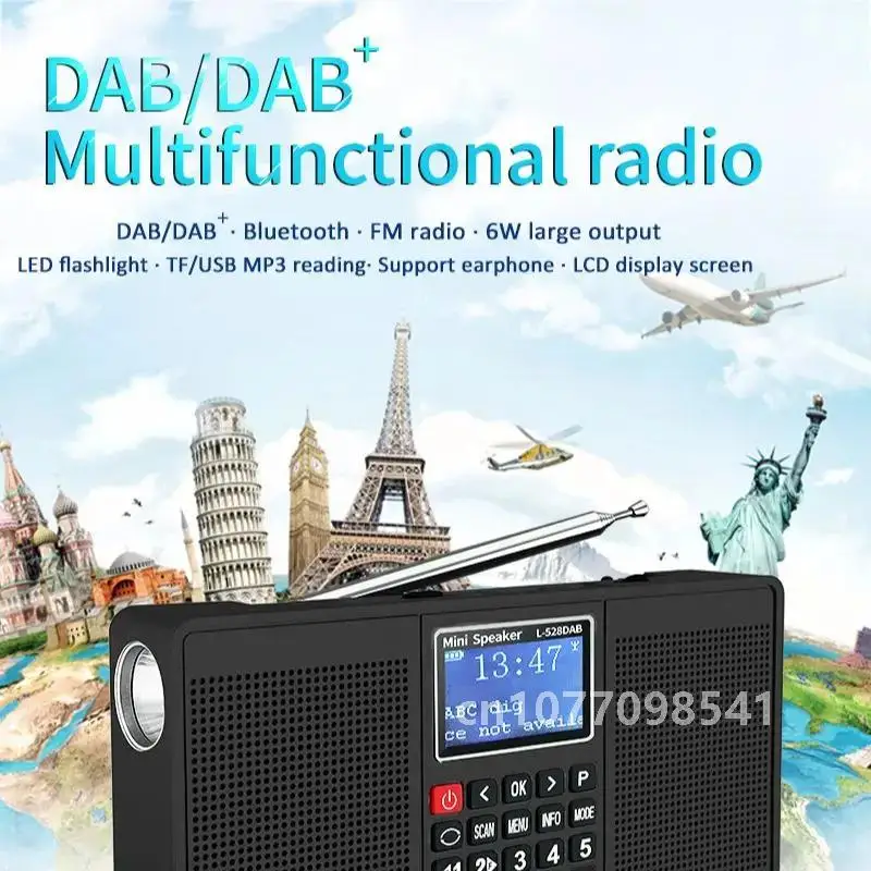 EONKO L-528DAB Многофункциональное стерео цифровое радио с Bluetooth TF USB FM/DAB/DAB+ Фонарик