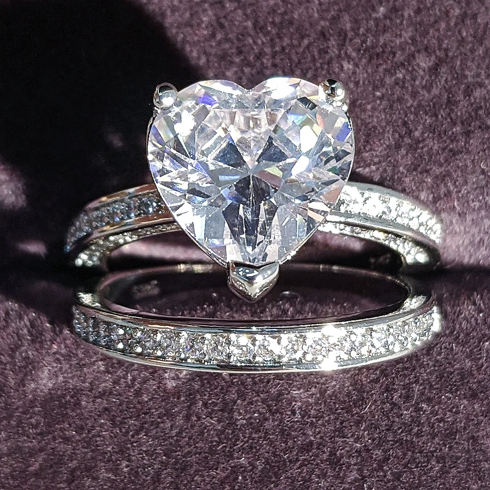 

2022 New Luxury Heart Silver Color Bride Wedding Ring Set for Women Lady Anniversary Gift Jewelry Drop Shipping R5171