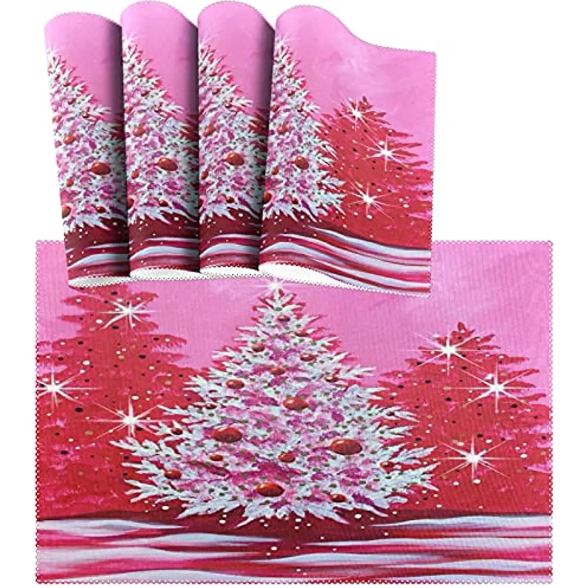 

Vintage Pink Christmas Tree Placemat Table Mat Desktop Decoration Placemats Set of 4 Non Slip Heat Resistant for Dining Home
