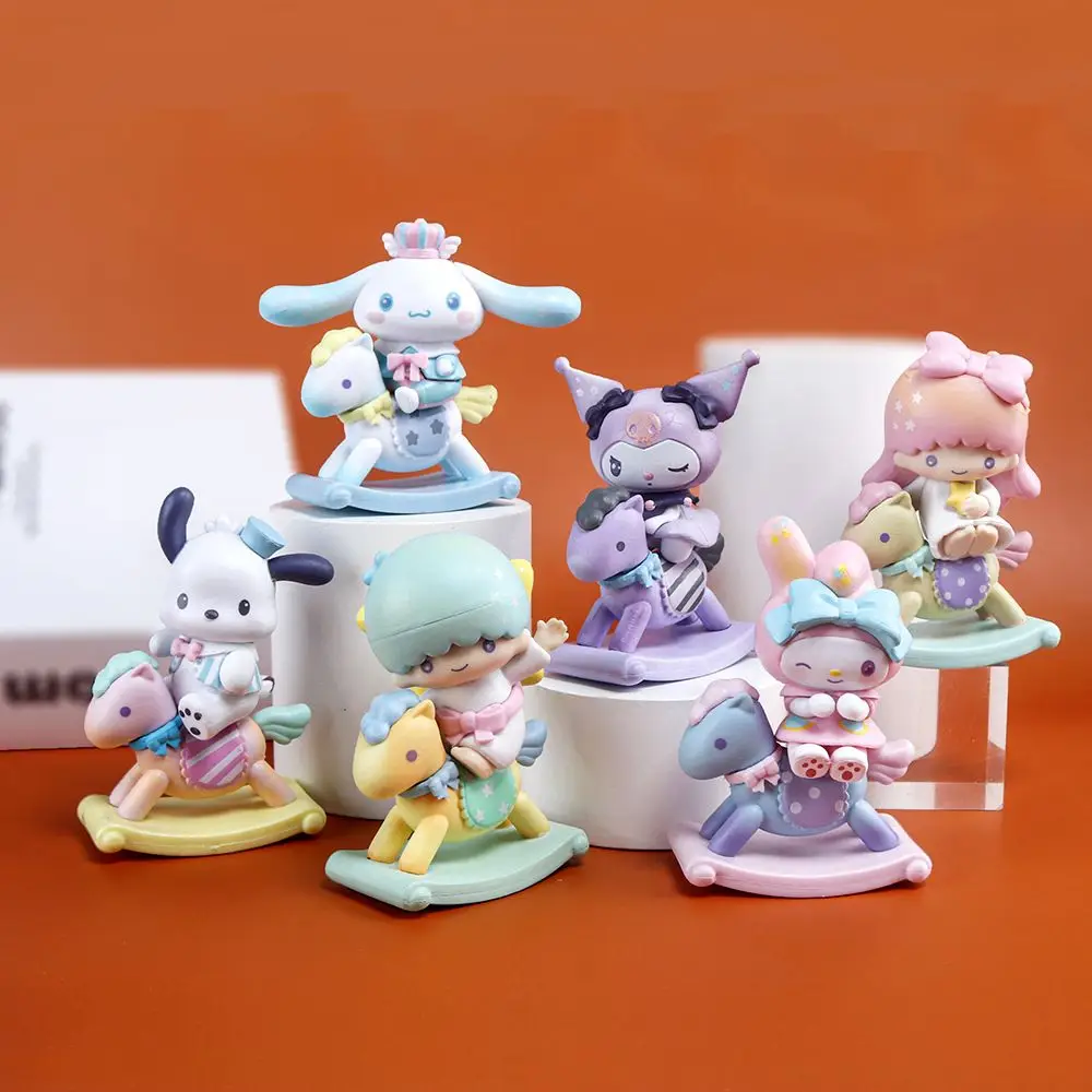 

6Pcs/Set Sanrio Cute Cartoon Doll Anime Figures Kuromi Cinnamoroll My Melody Trojan Horse Series Desktop Ornament Christmas Gift