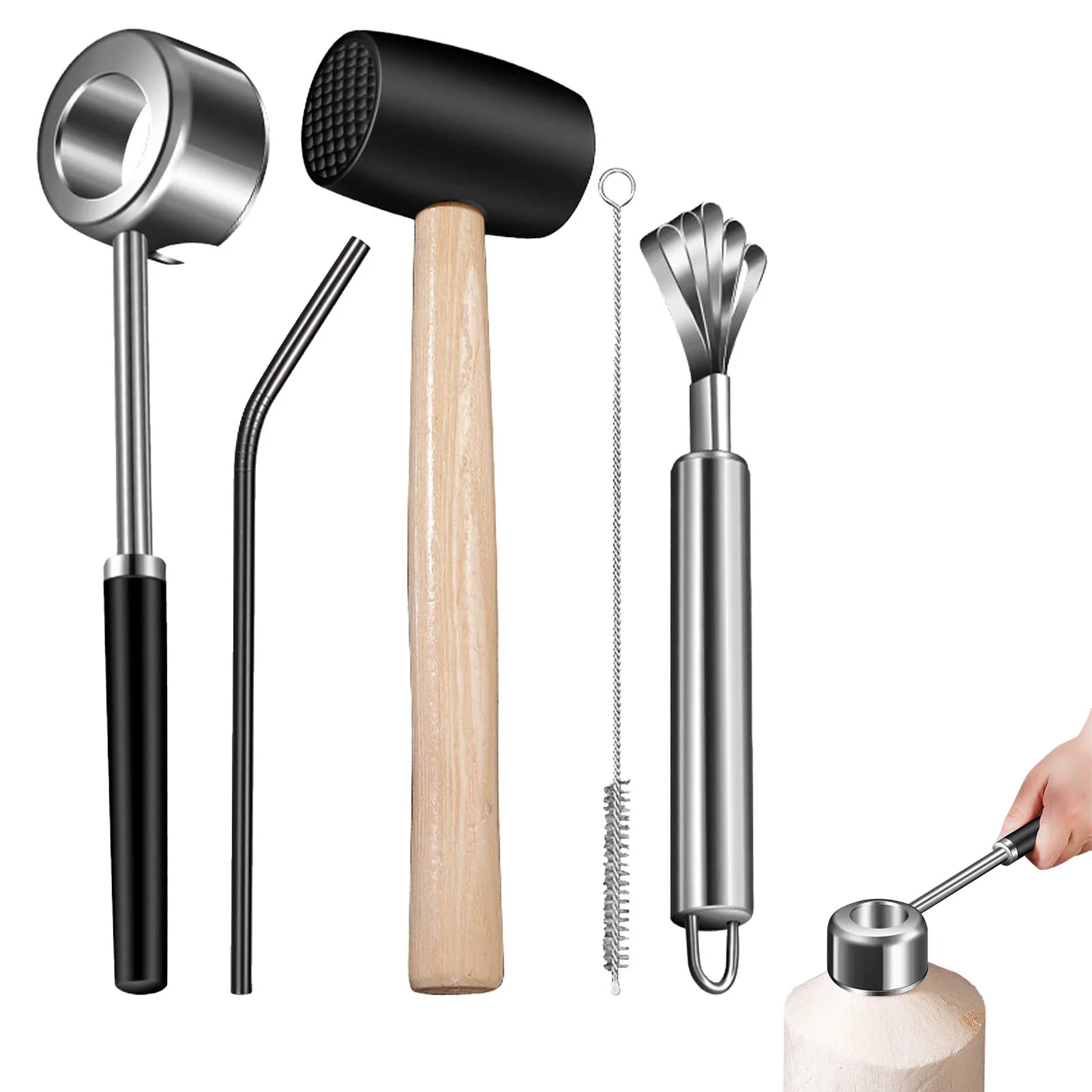 

Coconut Opener Tool Set Coconut Puncher Tool Stainless Steel Stainless Steel Coconut Opener Tools And Rubber Mallet Easily Open