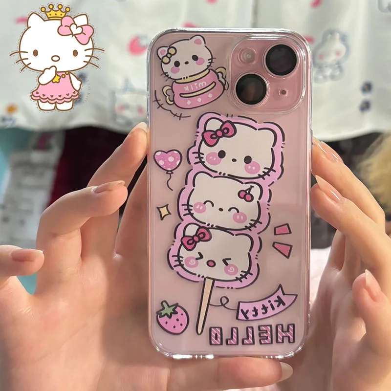 

Sanrio милые Hello Kittys IPhone15 чехол Kawaii Мультфильм 14Pro мягкий чехол Прозрачный Аниме 13promax Xr 7 8plus 11 чехлы Подарки для девочек