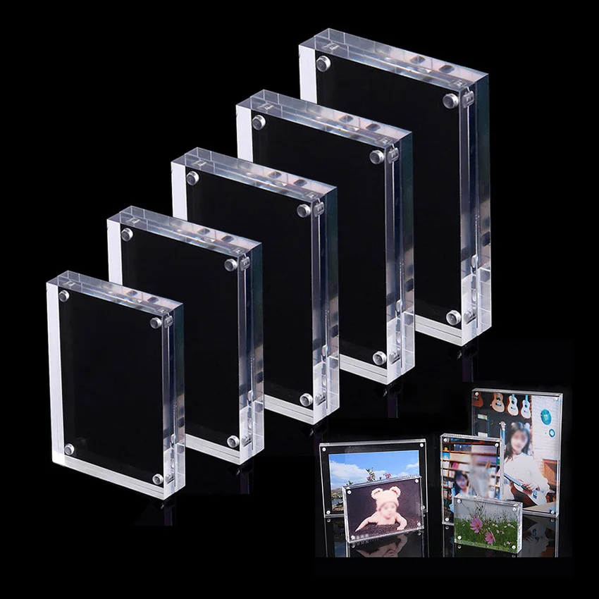 

Clear Acrylic Photo Frame 5 Size Double Sided 1.6cm Photos Card Picture Display Placing Decor Freestanding