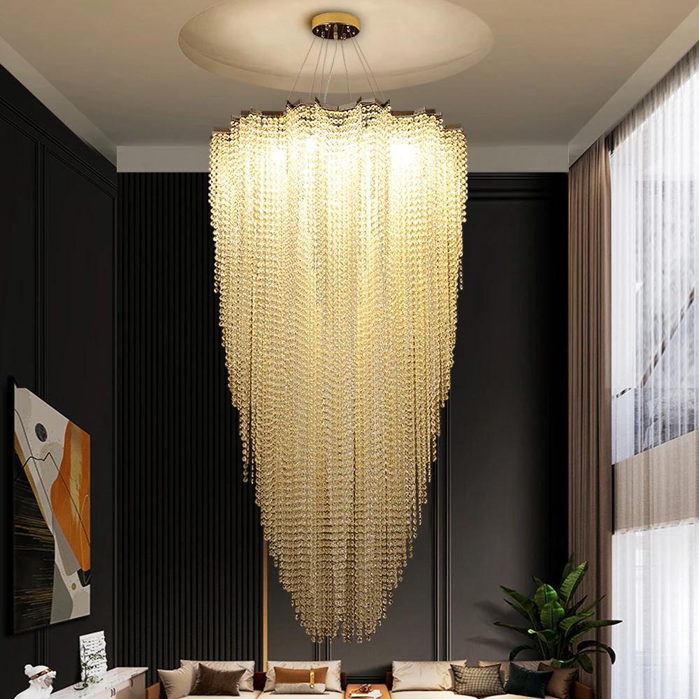 

Villa Chandelier Indoor Large Hotel Hall Luxury Crystal Hang Light Fixture High Loft Lobby Lustre Ceiling Cristal Lamp Home Deco