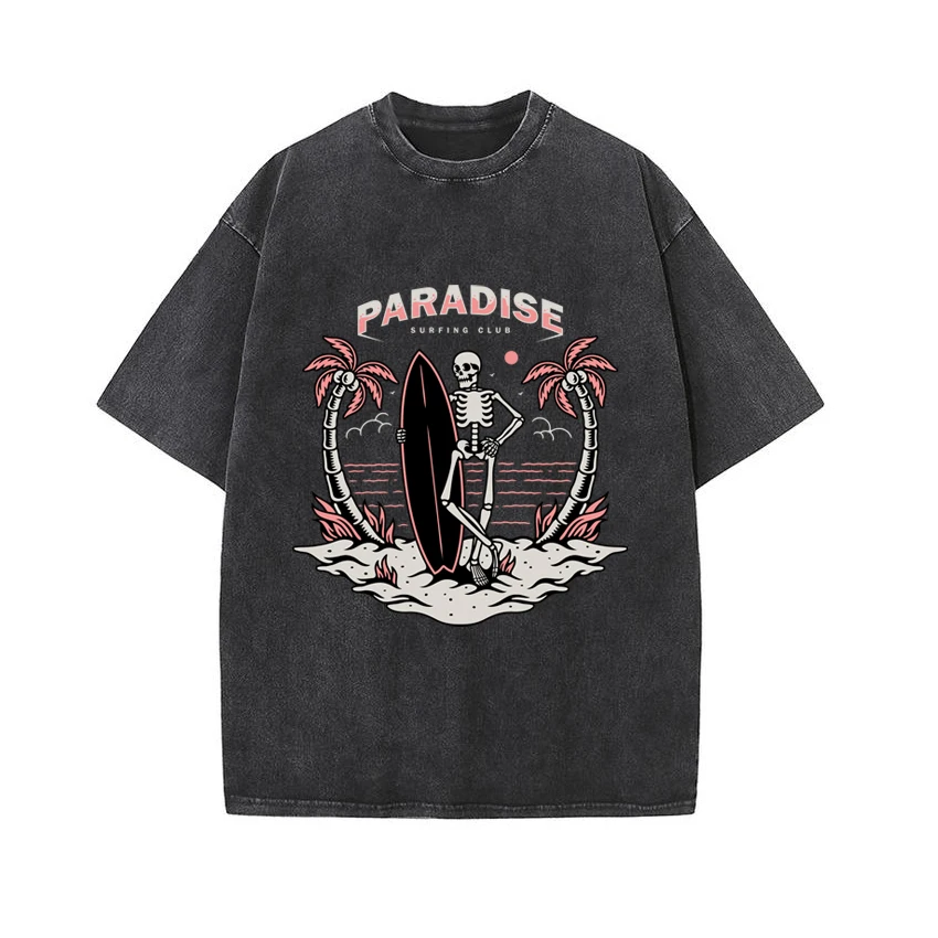 

Vintage Hip Hop T Shirt Women Retro Washed Cotton Tops Tees Tshirt Streetwear Hip Hop Men Skull Paradise Printed T-shirt